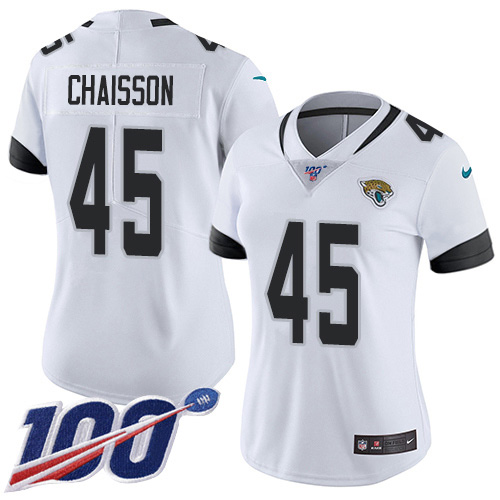 Nike Jacksonville Jaguars 45 KLavon Chaisson White Women Stitched NFL 100th Season Vapor Untouchable Limited Jersey